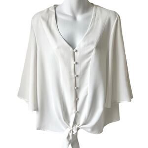 Ivory Romantic Holiday Womens Blouse Large V Neck Off White Flowy Feminine Fairy